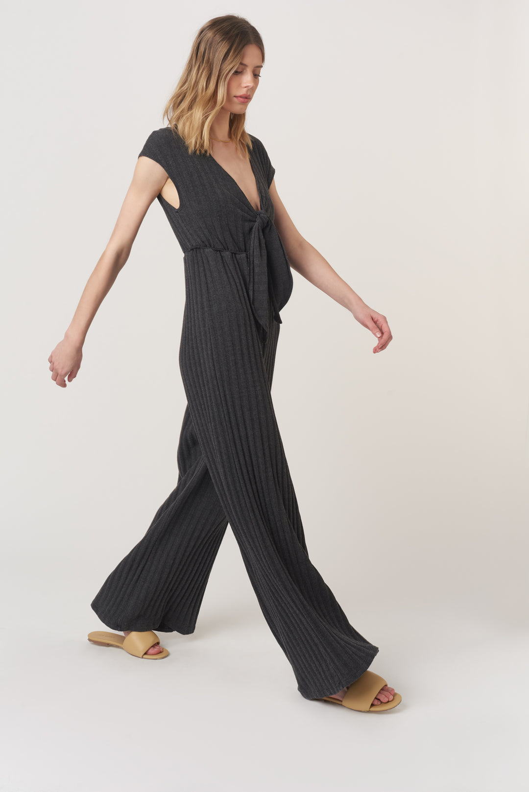 Lowa Tie Front Rib Jumpsuit