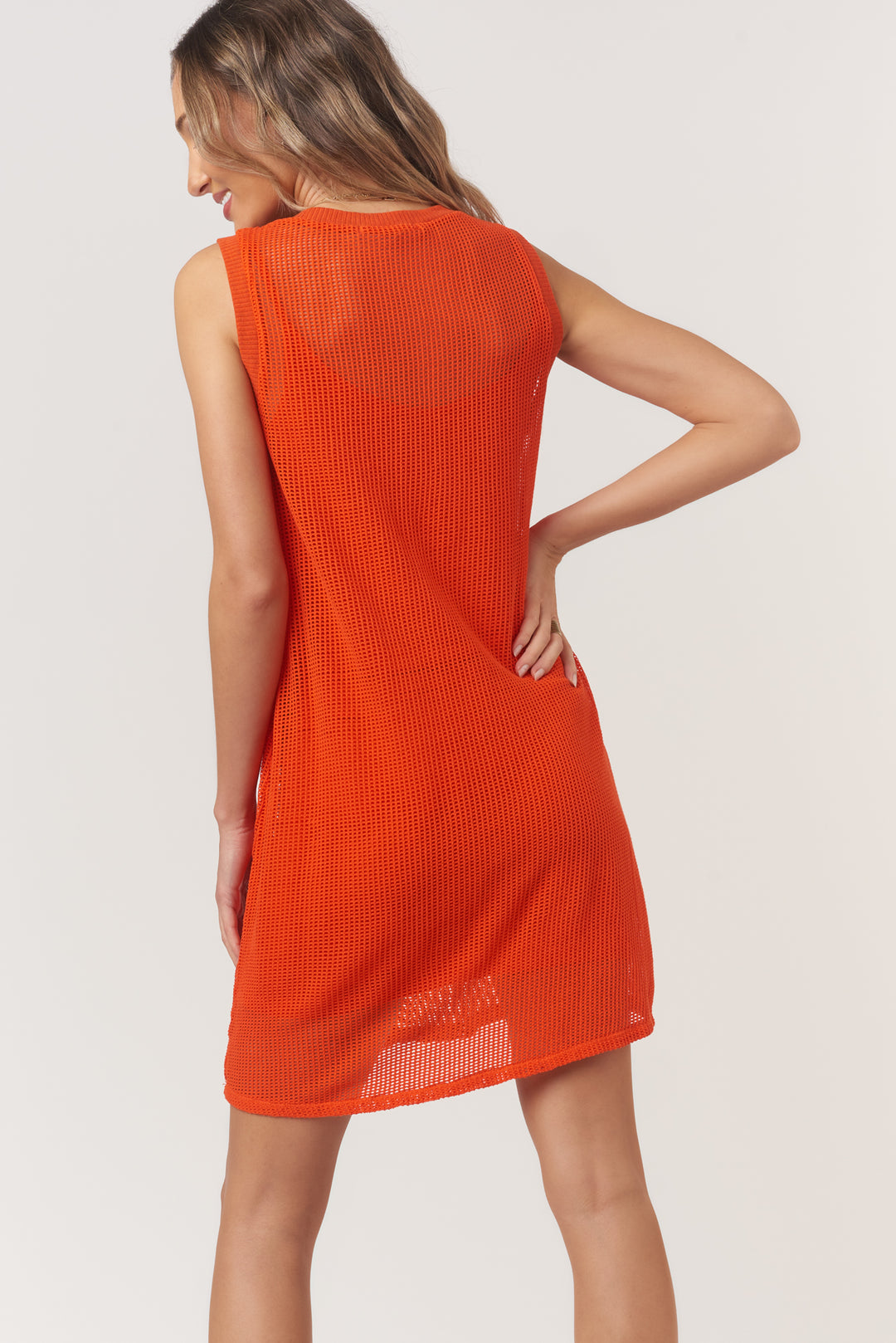 Tera Mesh Tank Shift Dress-Fiesta Red
