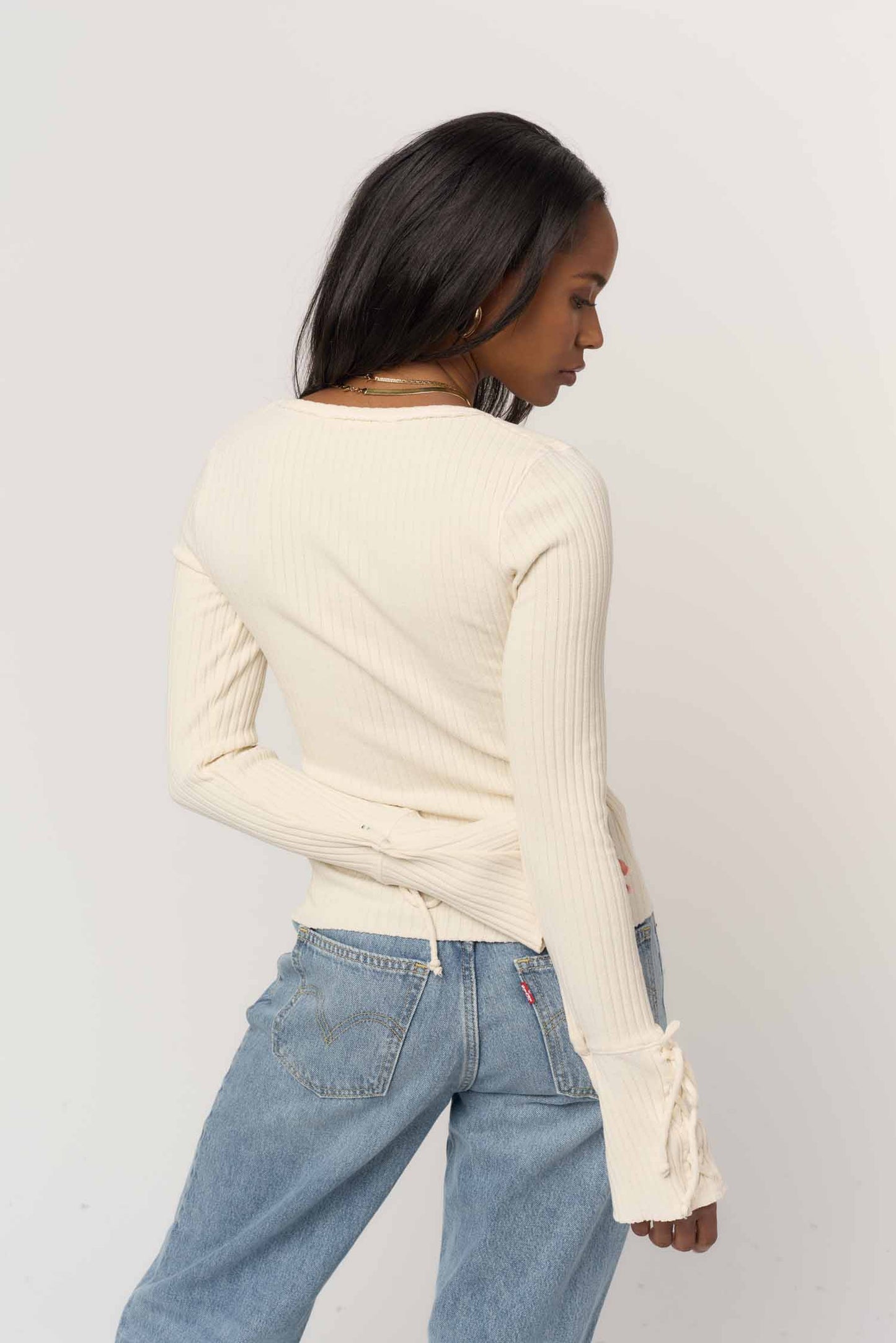 Ulla Lace Up Sleeve Rib Longsleeve