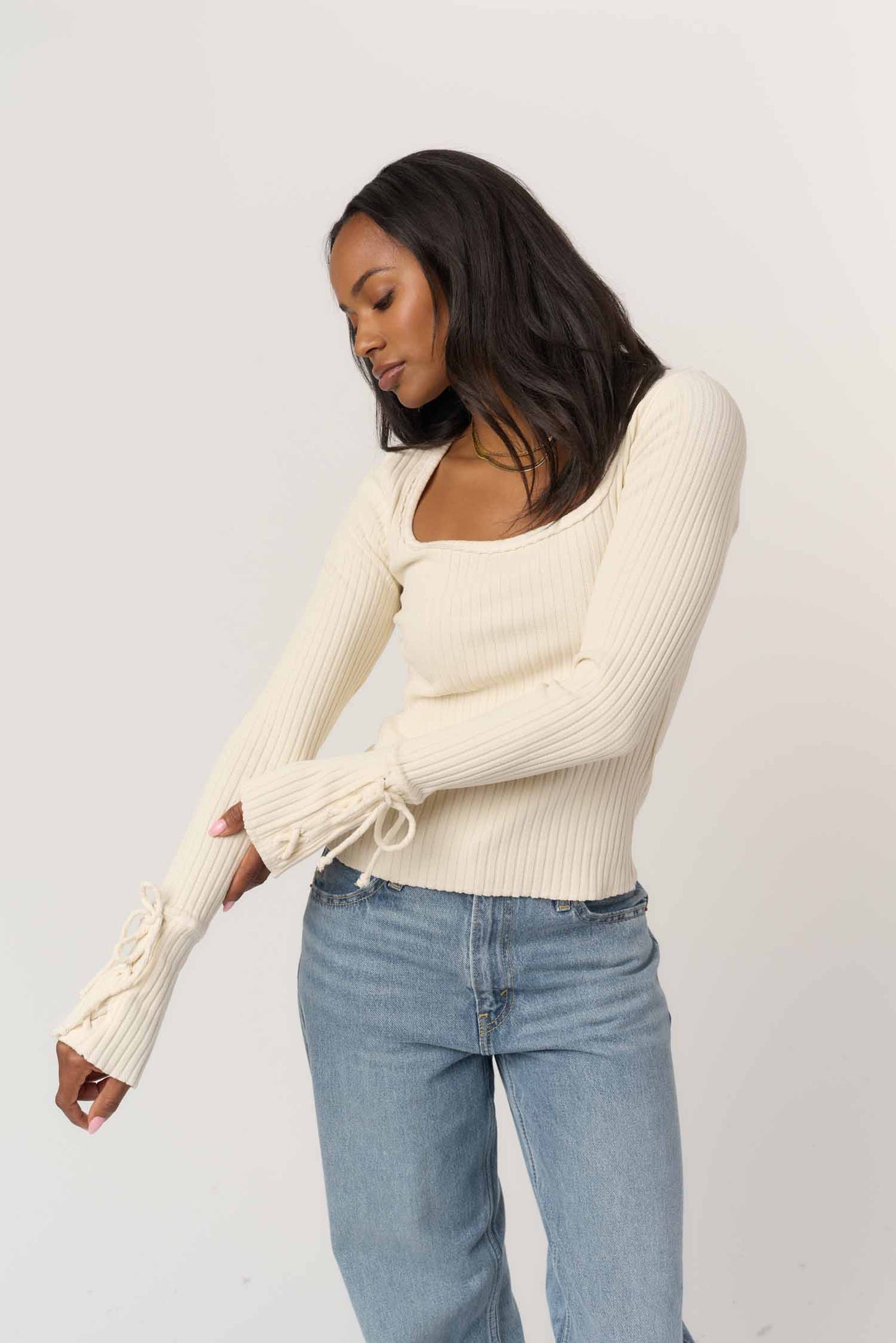 Ulla Lace Up Sleeve Rib Longsleeve