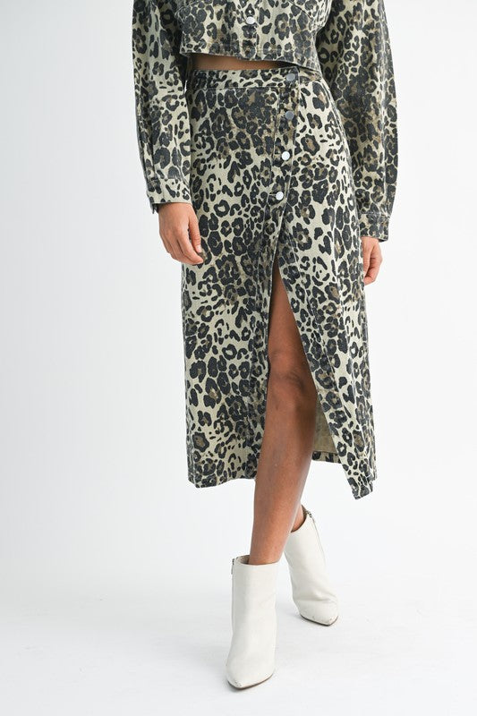 Jenni Leopard side slit skirt