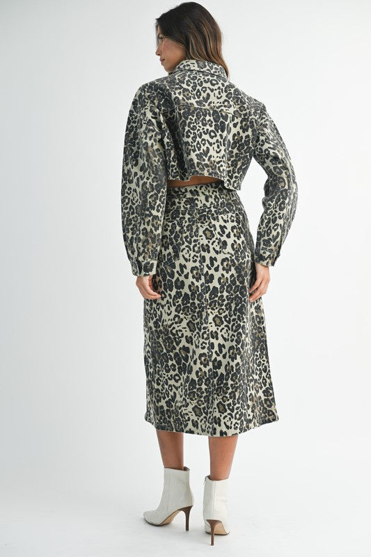 Jenni Leopard side slit skirt