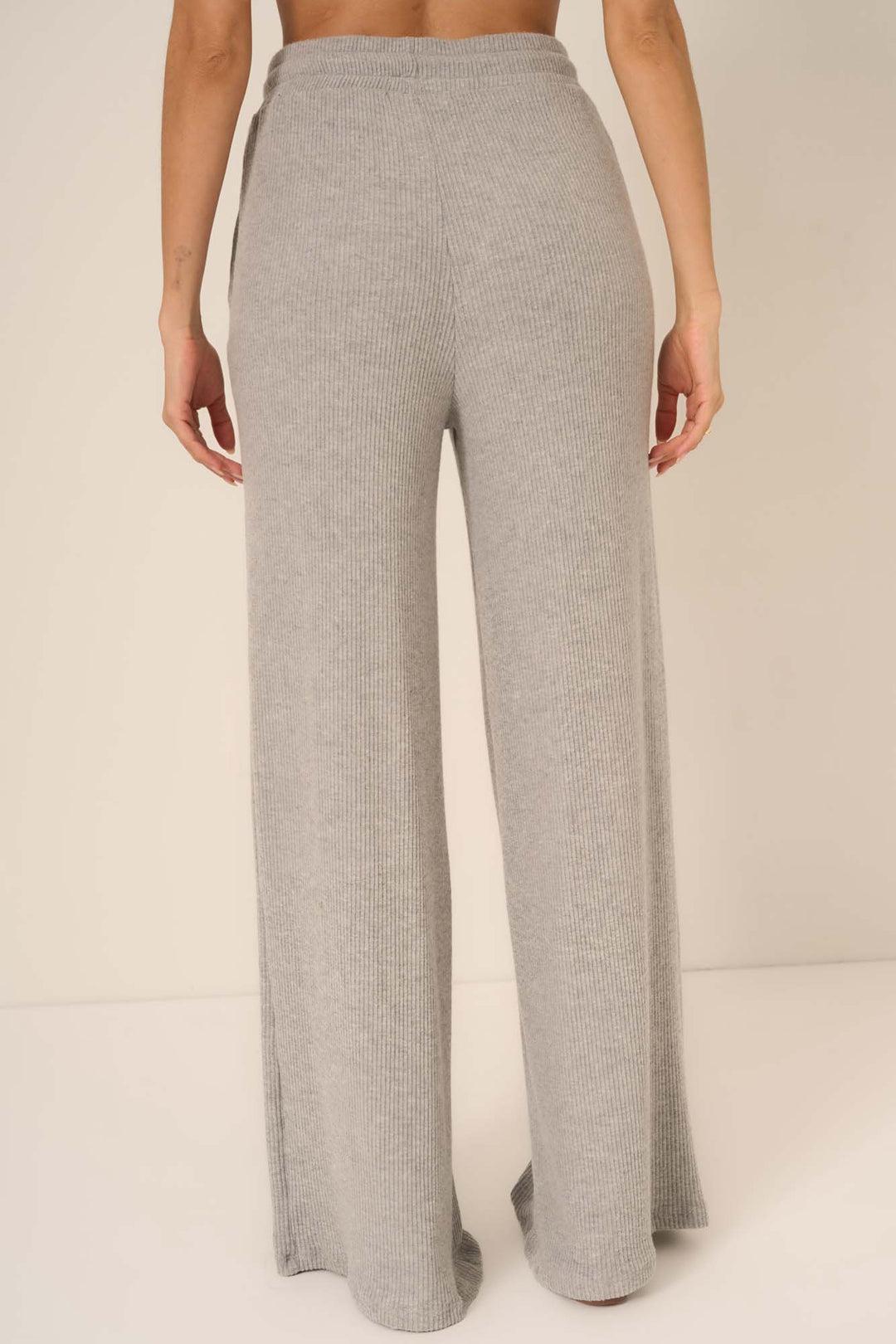 Zoey Brushed Rib Pant-Heather Grey