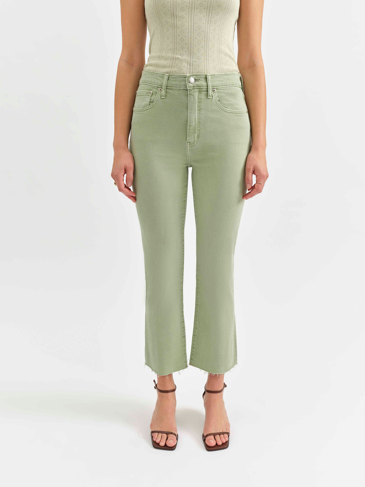 Shy girl raw cut high rise crop flare