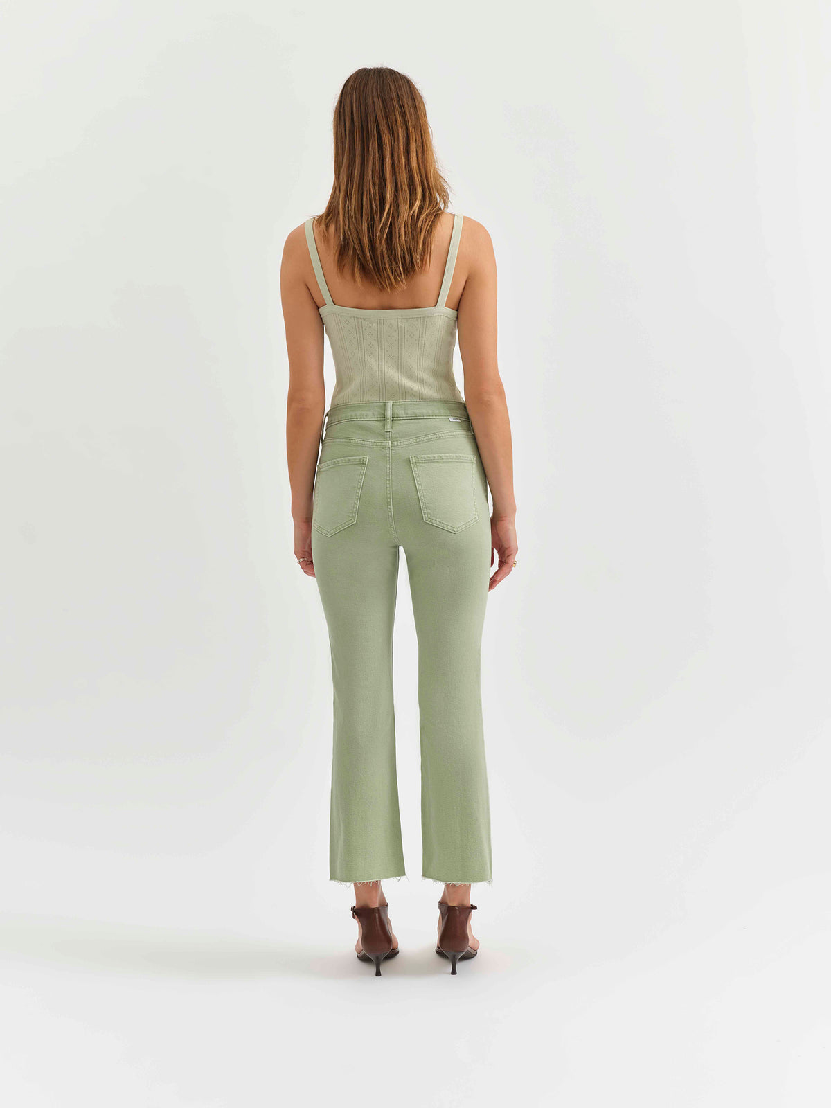 Shy girl raw cut high rise crop flare
