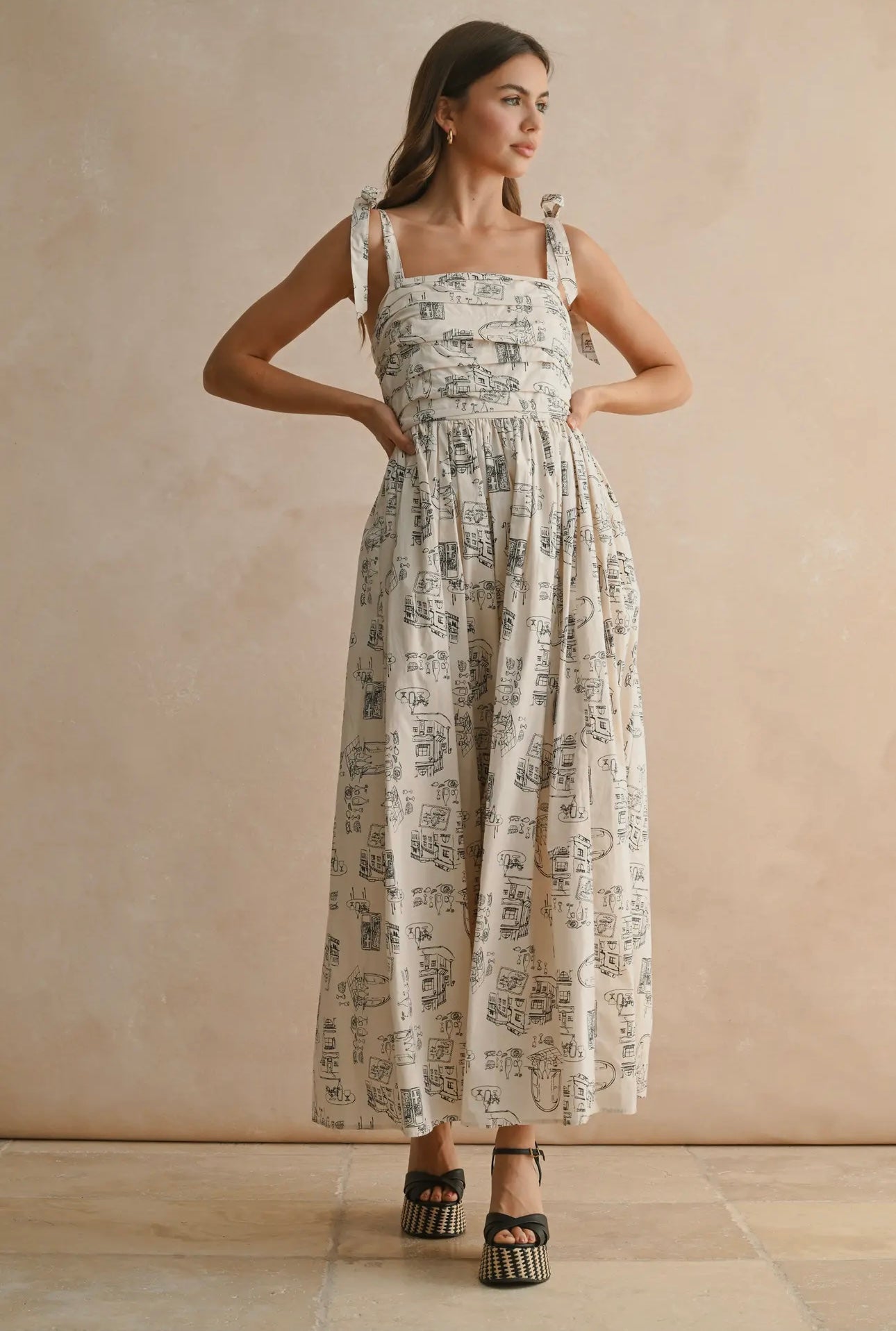 European Town Print Maxi Dress