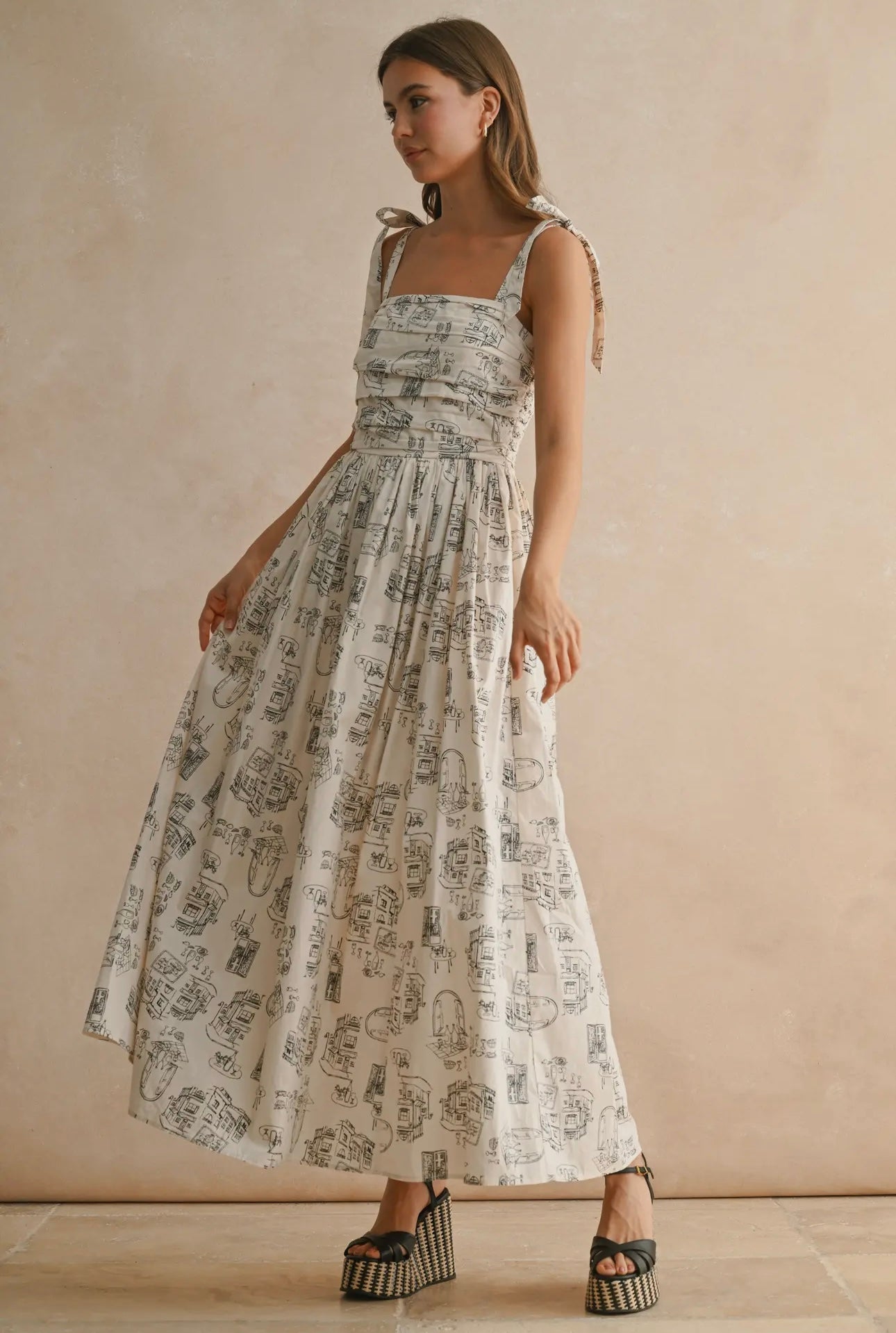 European Town Print Maxi Dress