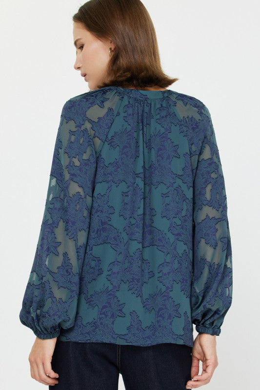 V neck Navy Floral Blouse