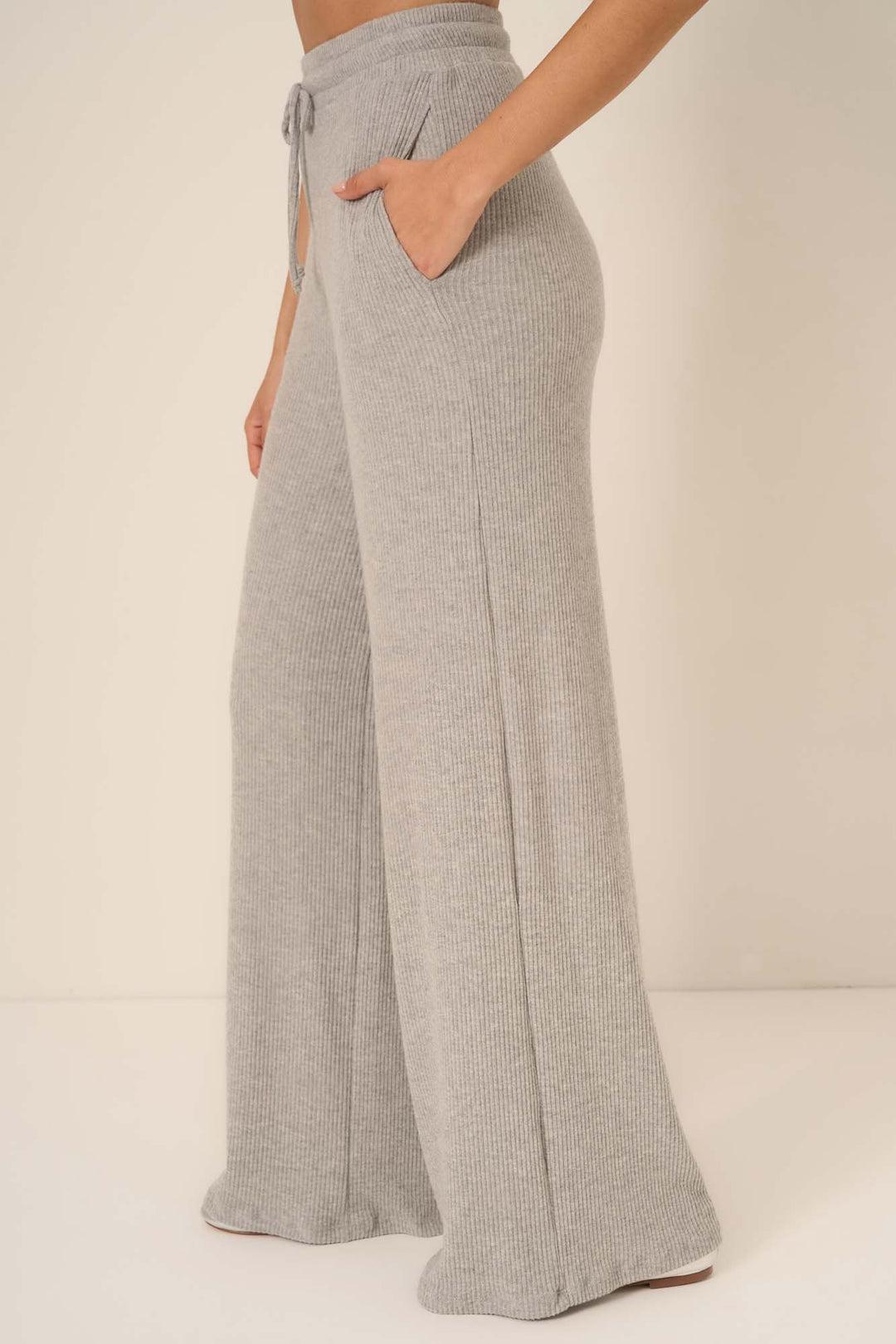 Zoey Brushed Rib Pant-Heather Grey