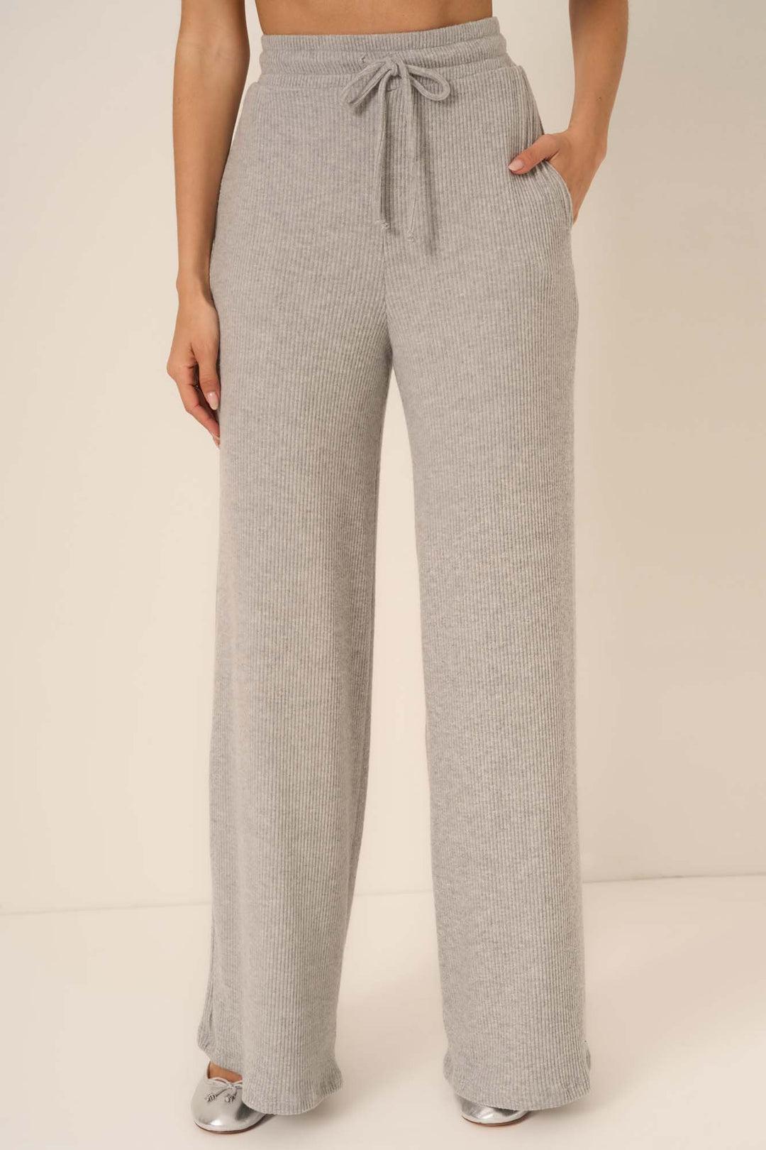Zoey Brushed Rib Pant-Heather Grey