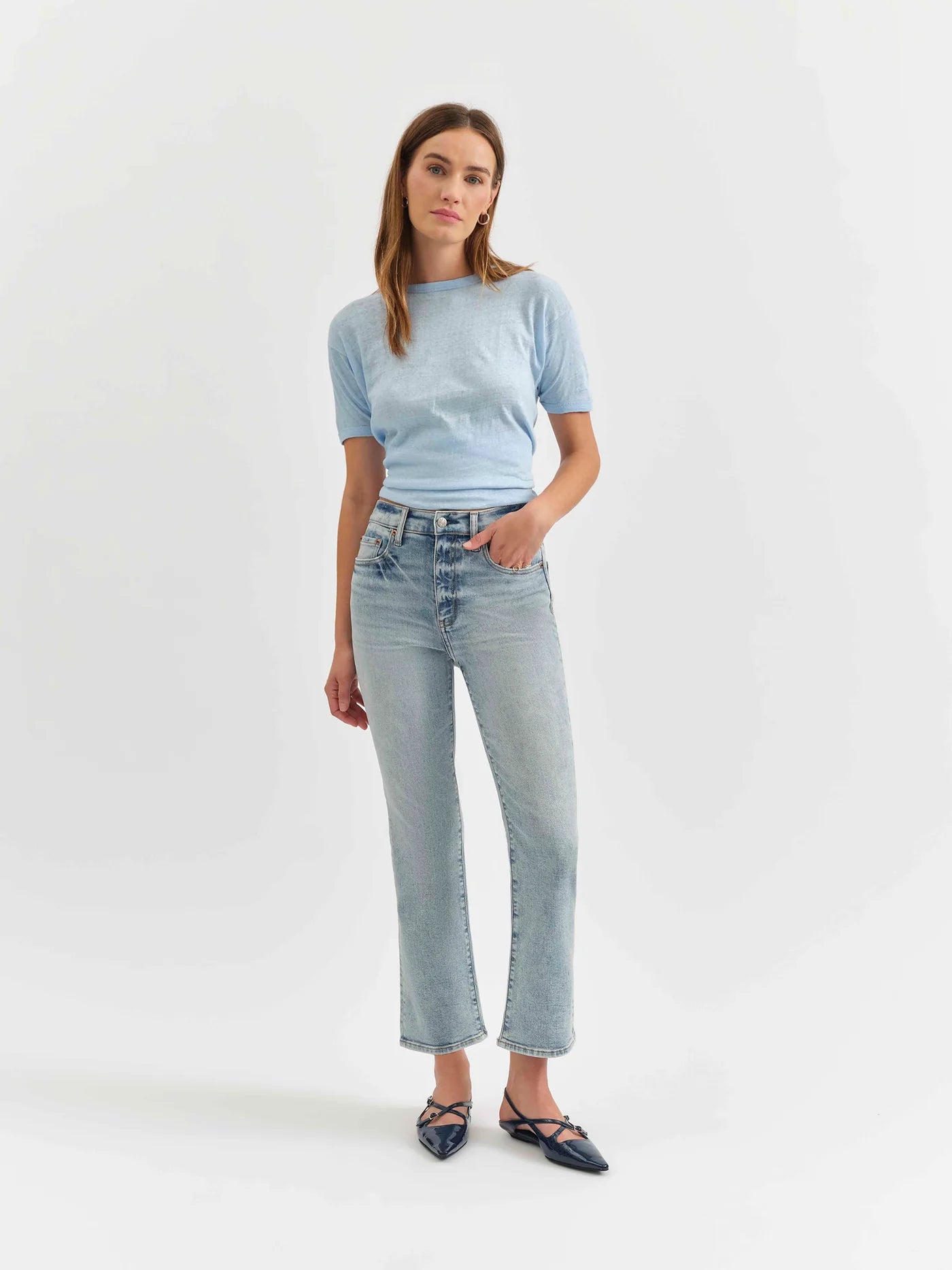 Shy girl high rise crop flare