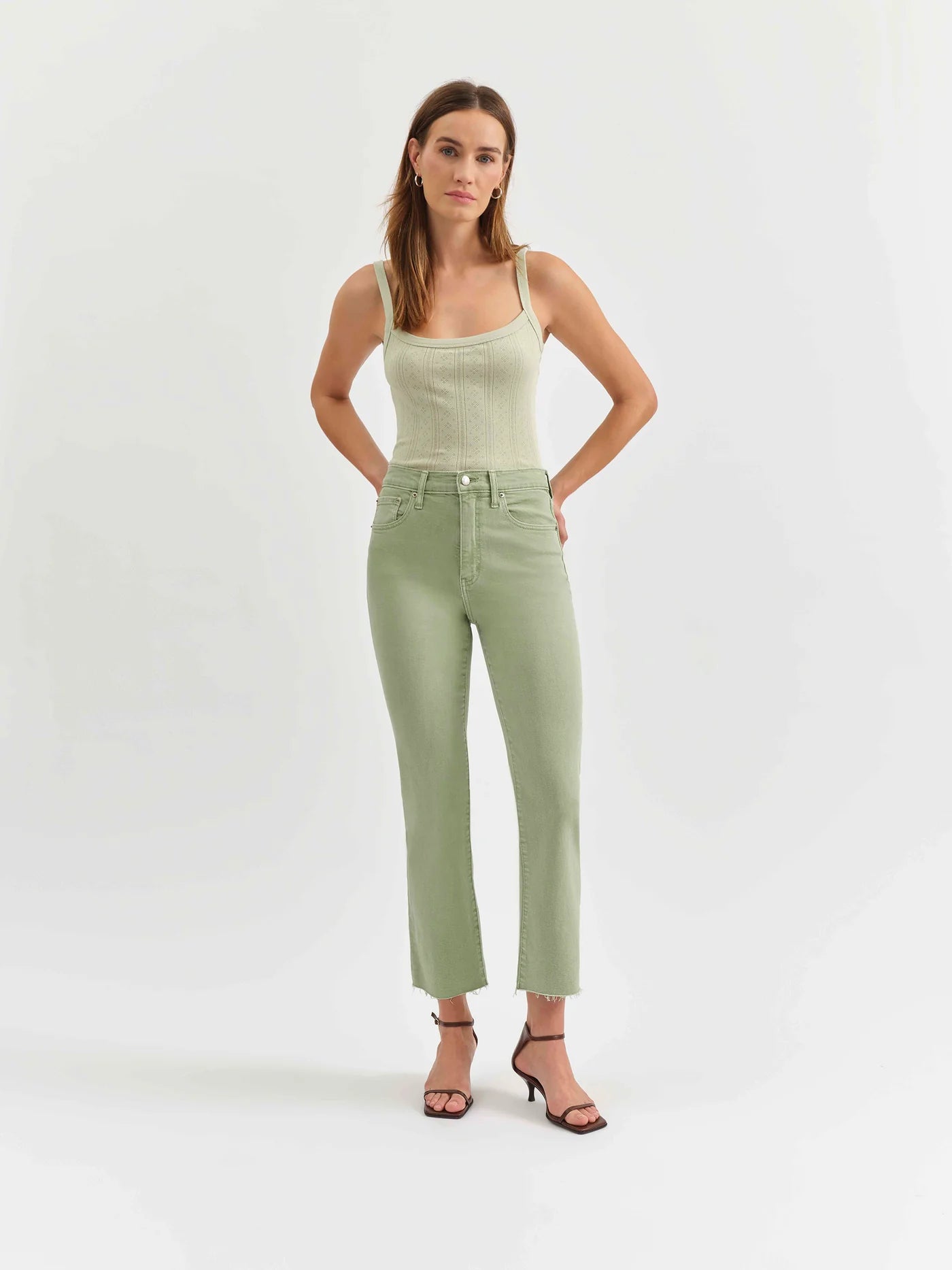 Shy girl raw cut high rise crop flare
