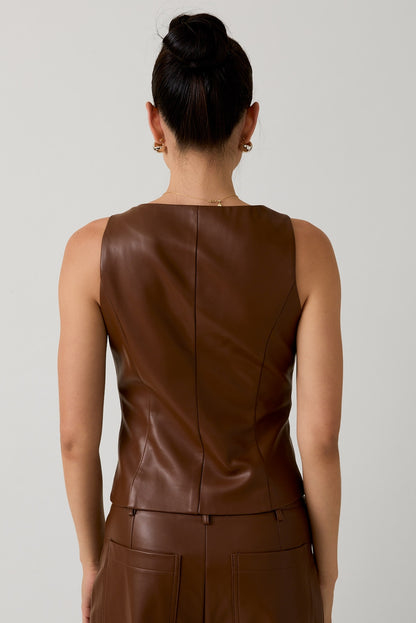 Brown Faux Leather Vest