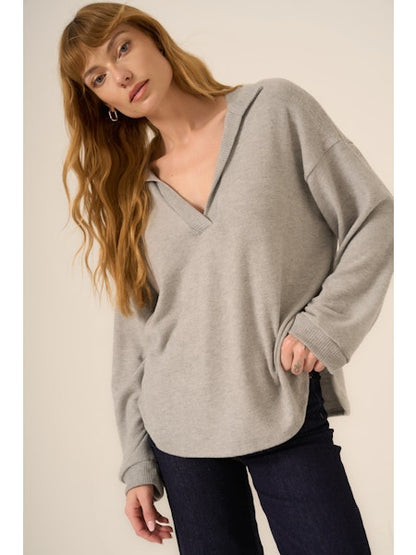 Chiara Heathered Cozy Collared Pullover