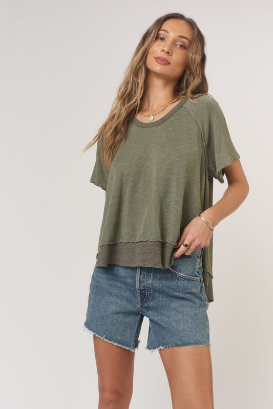 Lina Textured Scoop Neck Tee- Rosemary