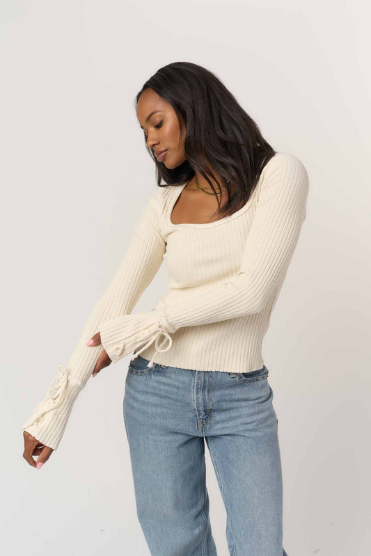 Ulla Lace Up Sleeve Rib Longsleeve