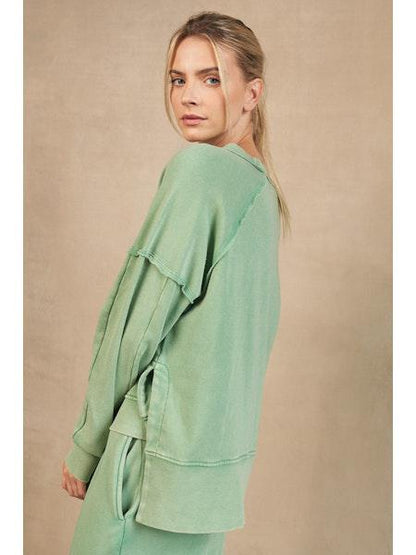 Green Raglan Matching Rib Sweatshirt