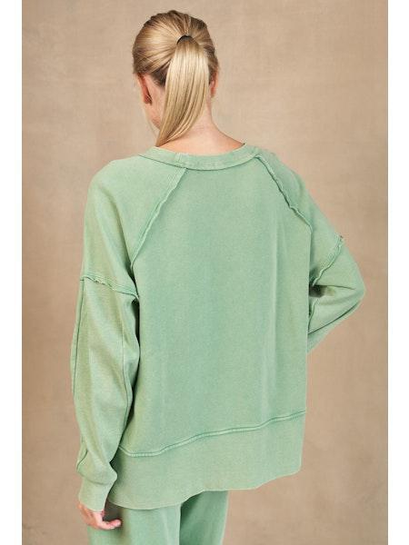 Green Raglan Matching Rib Sweatshirt