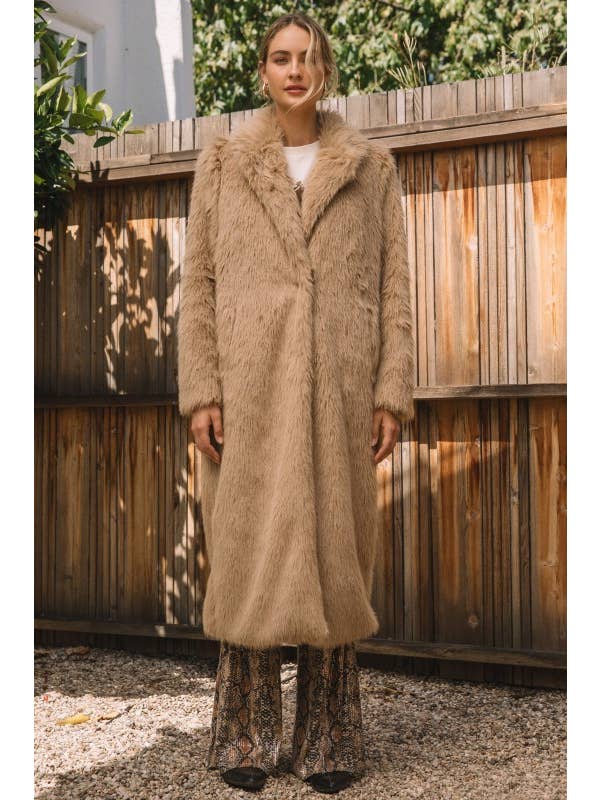 Camel Faux Fur Long Coat