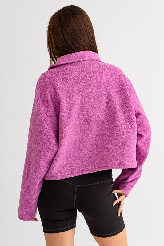 Pocket Detail Boxy Fleece Pullover Sweater