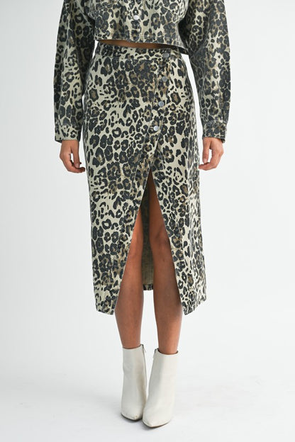 Jenni Leopard side slit skirt