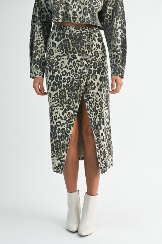 Jenni Leopard side slit skirt
