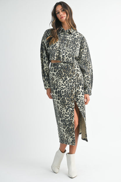 Jenni Leopard side slit skirt