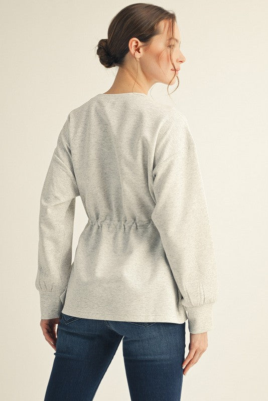 Drawstring Waist Smooth Textured Top