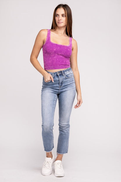 Washed Ribbed Cropped Tank Top