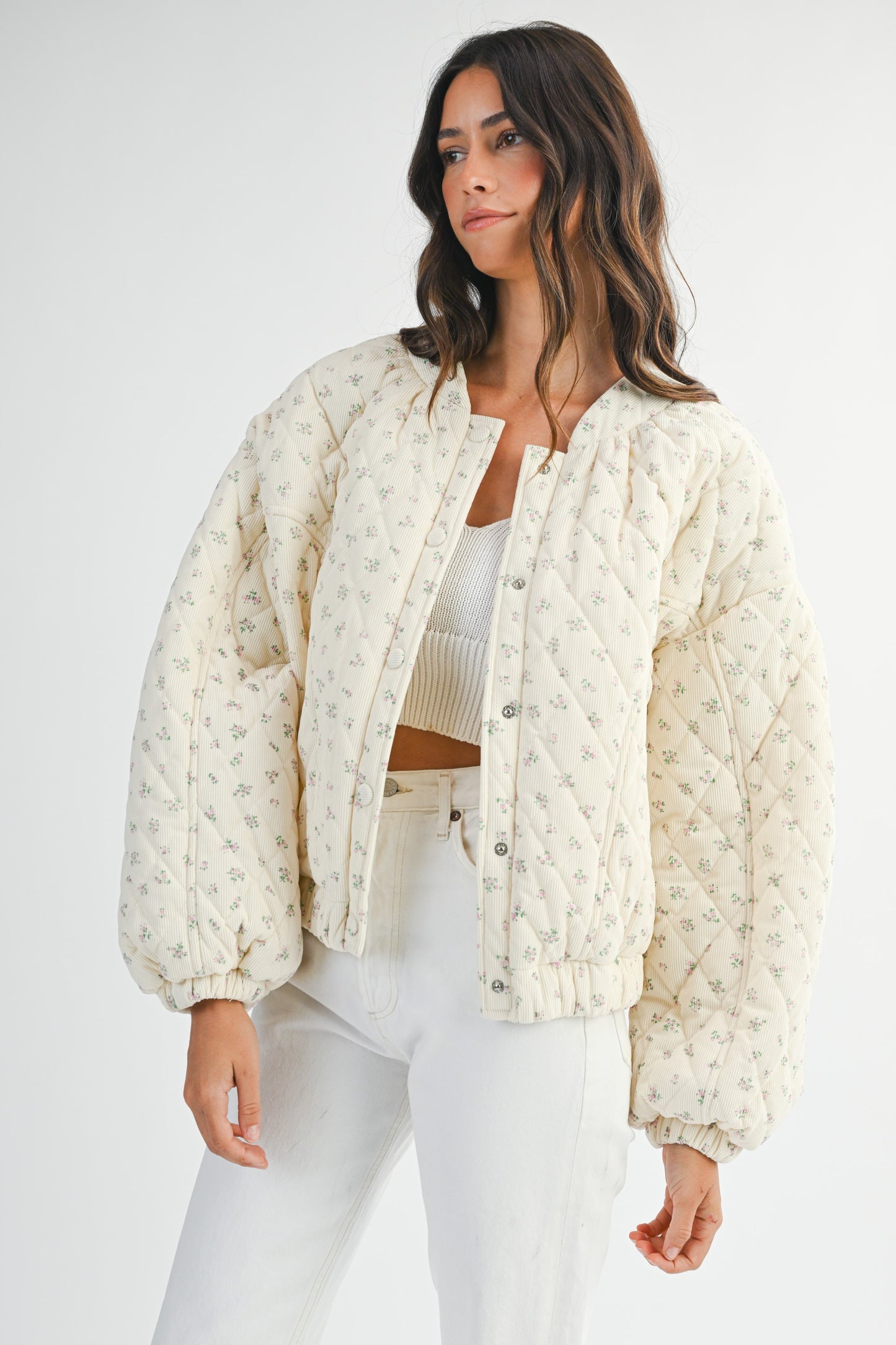 Floral Print Quilted Bomber Crop Jacket