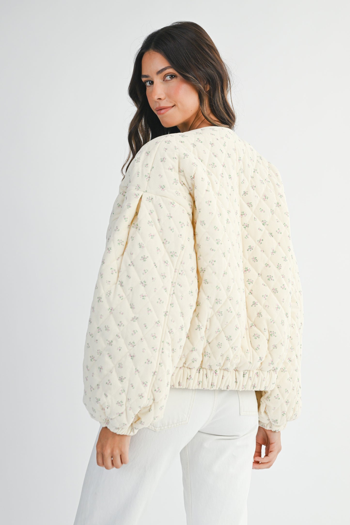 Floral Print Quilted Bomber Crop Jacket