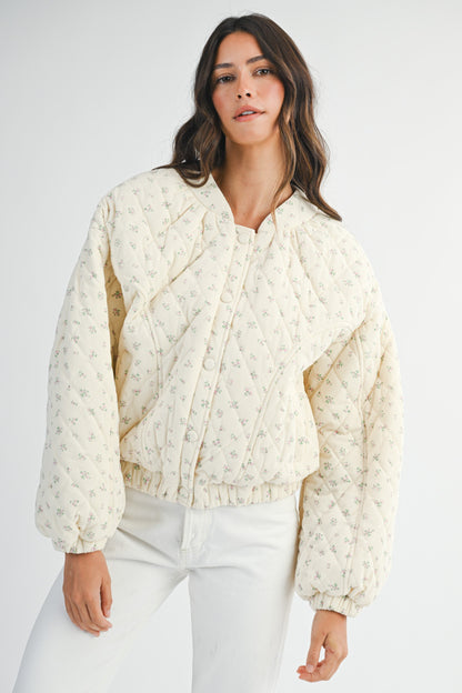 Floral Print Quilted Bomber Crop Jacket