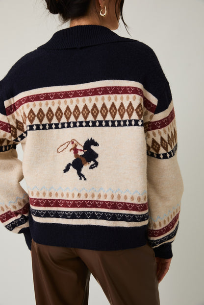 Horse Motif Sweater Cardigan