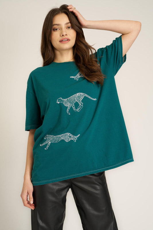 Pink Cheetahs Oversized Tee-Pacific Teal