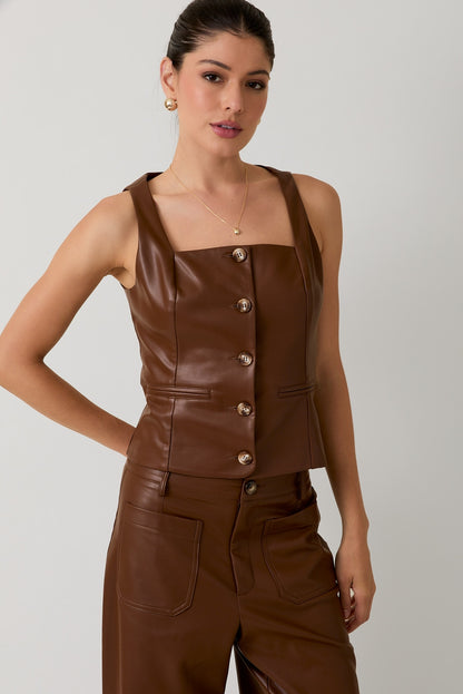 Brown Faux Leather Vest