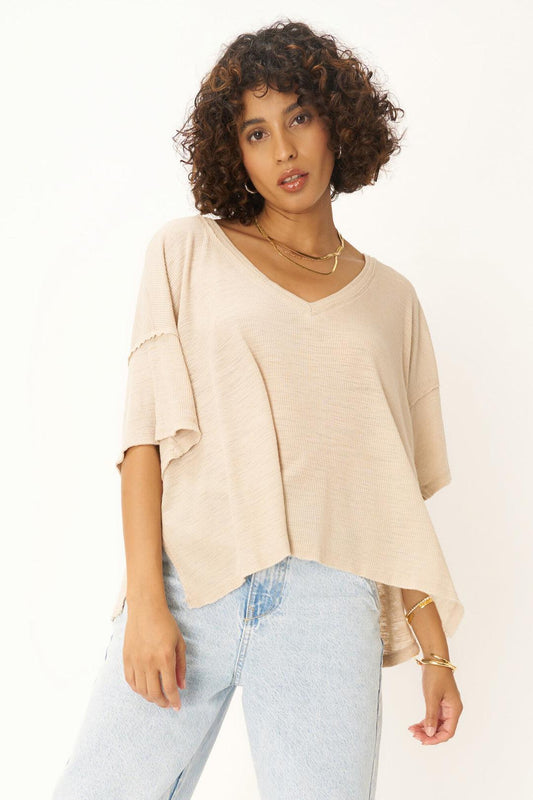 PST- Oh Girl Raw V Neck Textured Tee