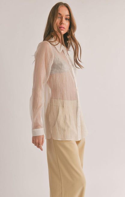 Sage The Label- Blurred Sheer Button Down