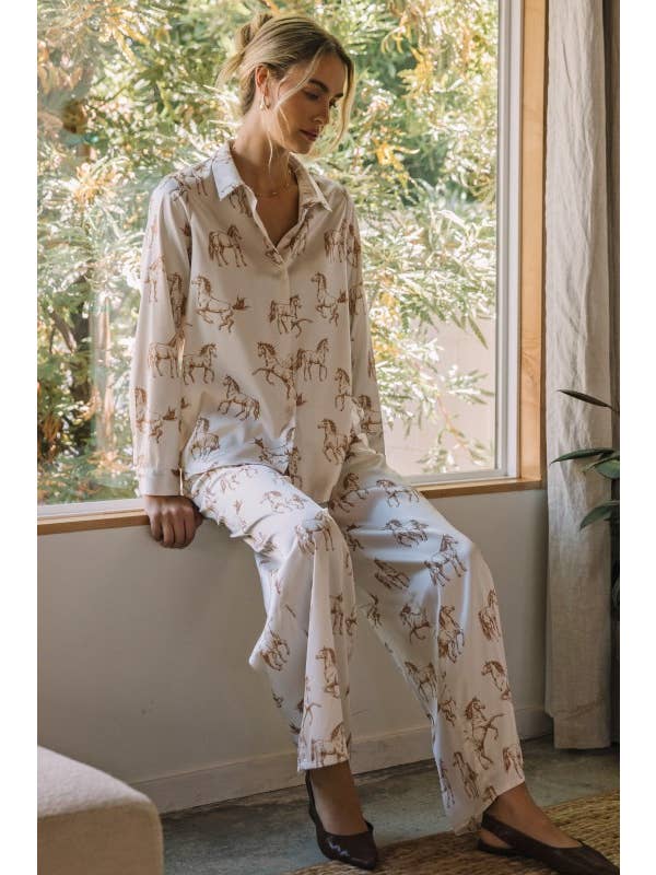 Horse Print Button Down Blouse