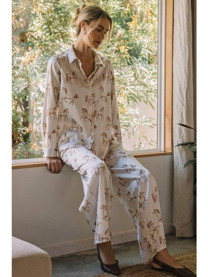 Horse Print Button Down Blouse