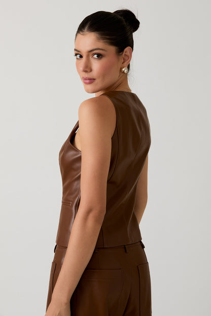 Brown Faux Leather Vest