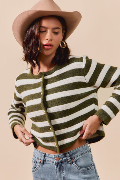 Olive/Ivory Striped Sweater