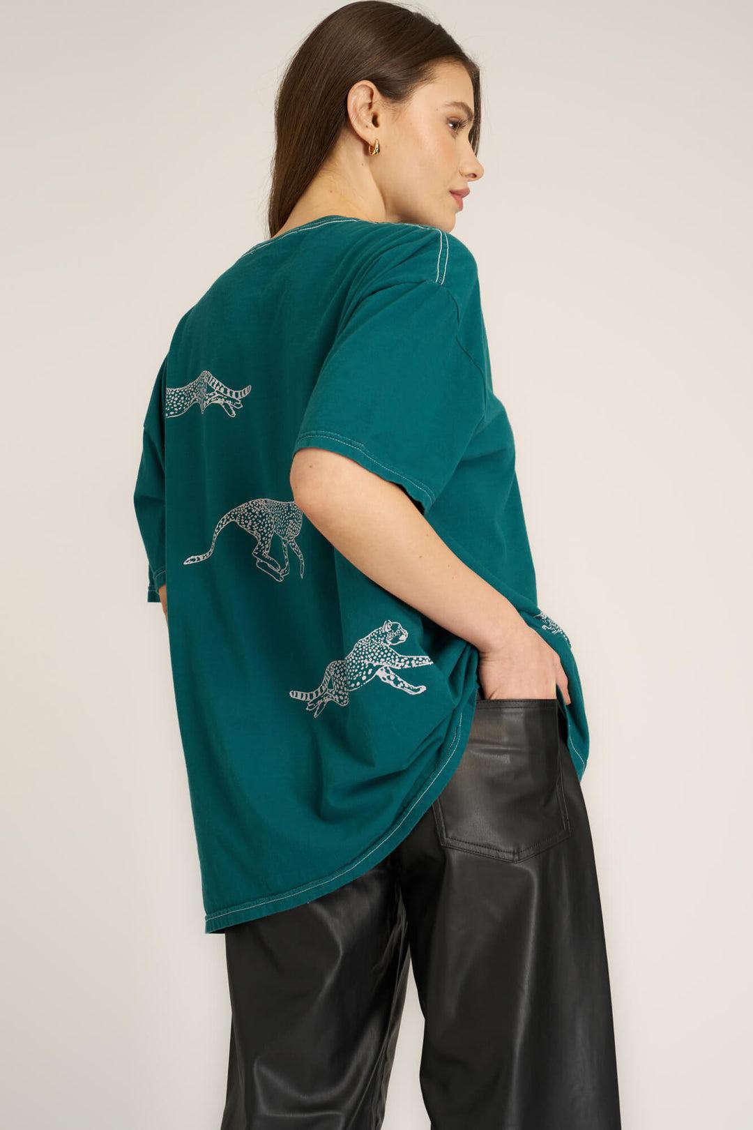 Pink Cheetahs Oversized Tee-Pacific Teal