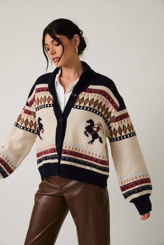 Horse Motif Sweater Cardigan