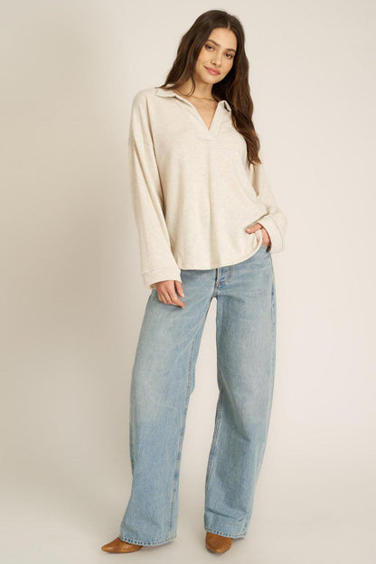 Chiara Cozy Oatmeal Collared Pullover