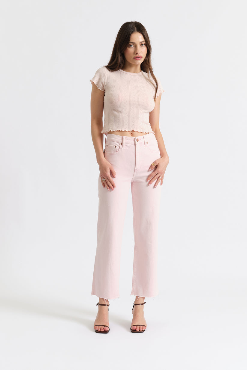 Pleaser High Rise Wide Leg Ankle Length In Think Pink