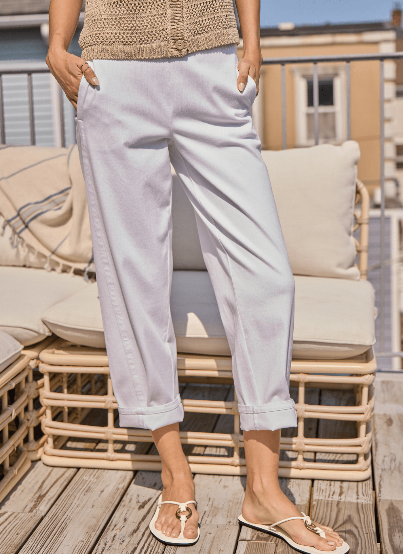 Winslet Cuffed Barrel Crop Denim In White