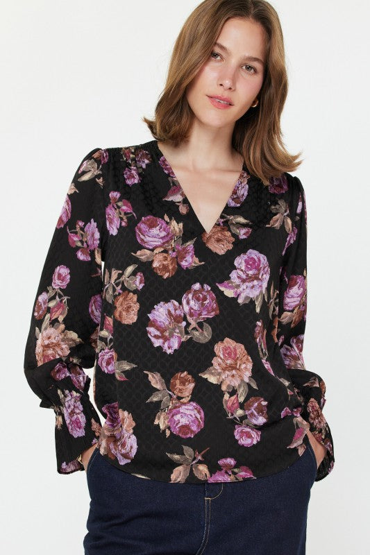 Black multi floral blouse
