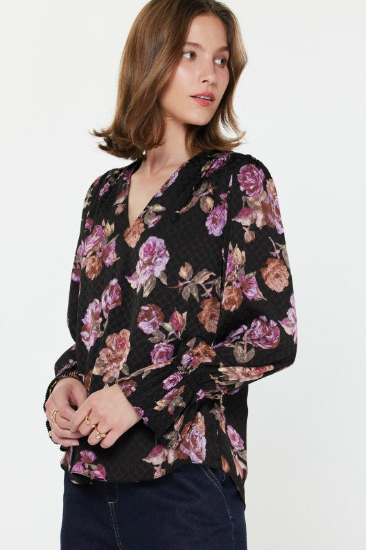 Black multi floral blouse