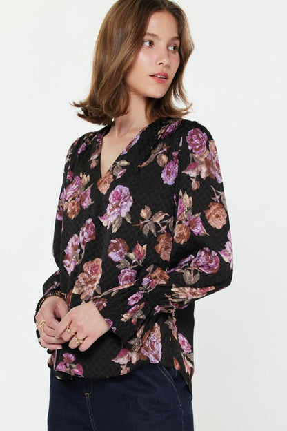 Black multi floral blouse