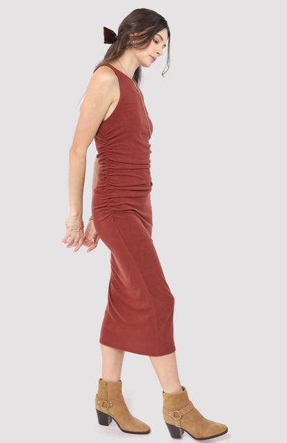 Open Up Boatneck Ruched Midi Dress